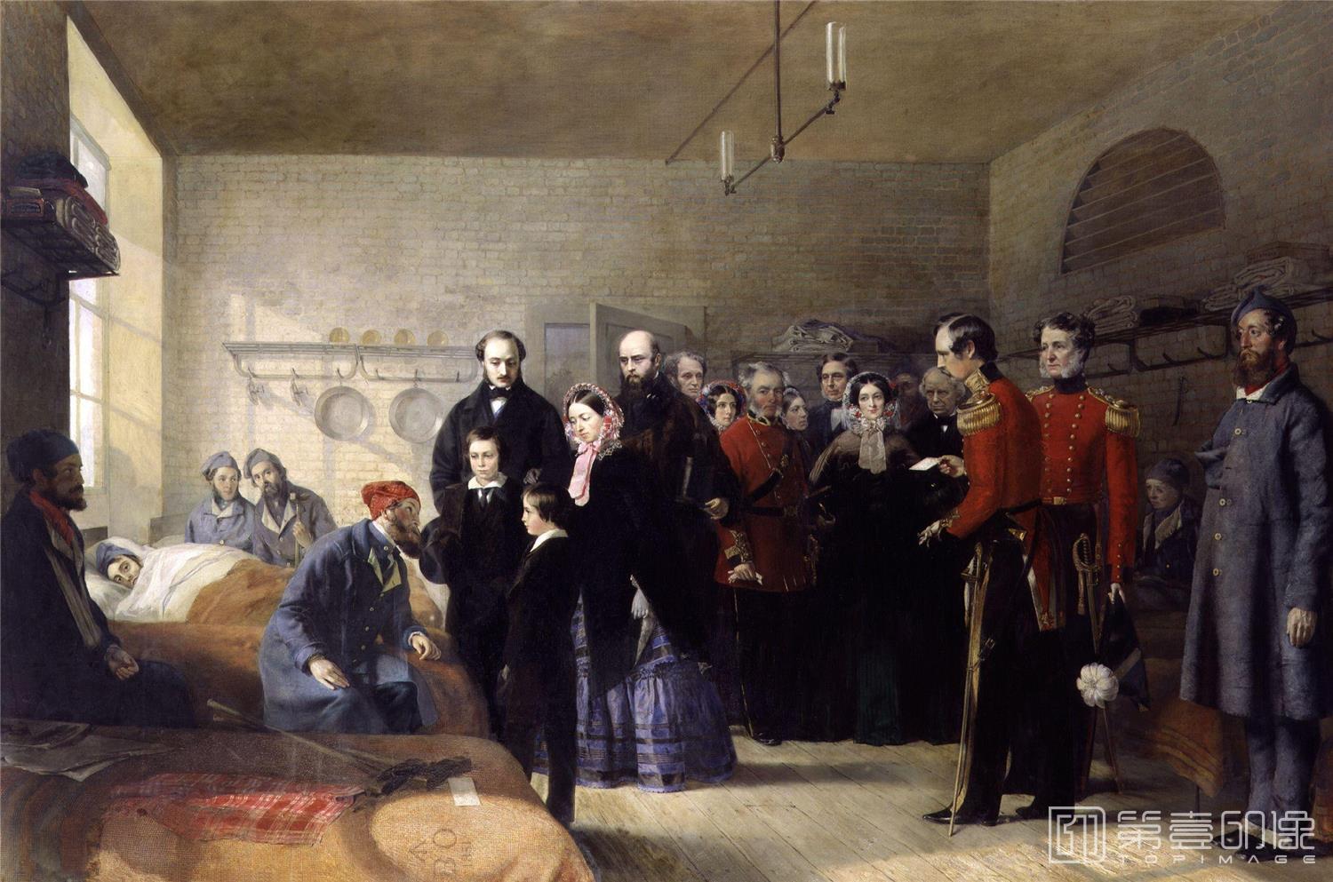 油画-国家肖像艺术博物馆-Queen Victoria's First Visit to her Wounded Soldiers by Jerry Barrett-0985